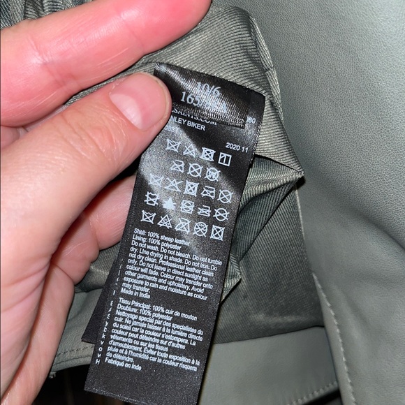 ALL SAINTS Darnley Slim Fit Biker olive/Sage green 100% Lamb Leather Jacket- 6 - Picture 16 of 16